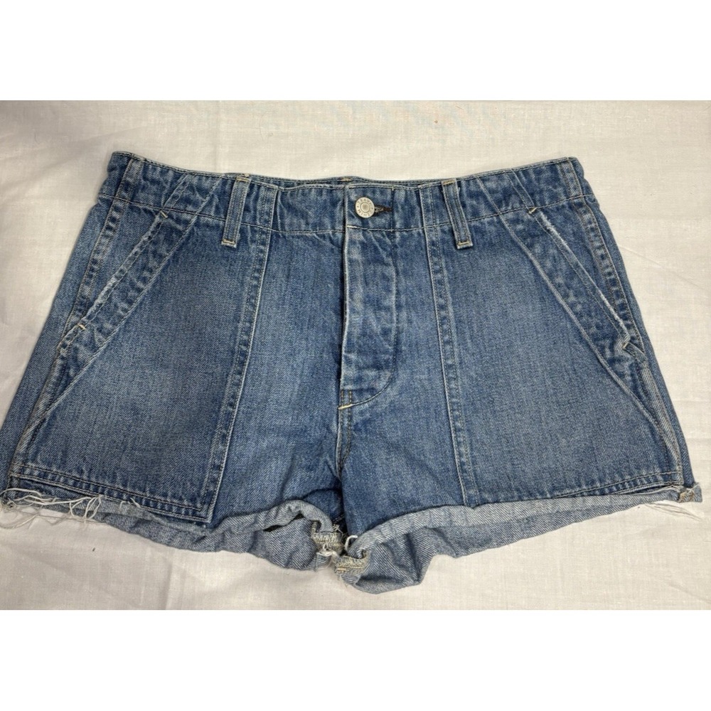 TRAVE Lara Atmosphere Denim Shorts Women's Size 28 High Rise Button Fly Raw Hem